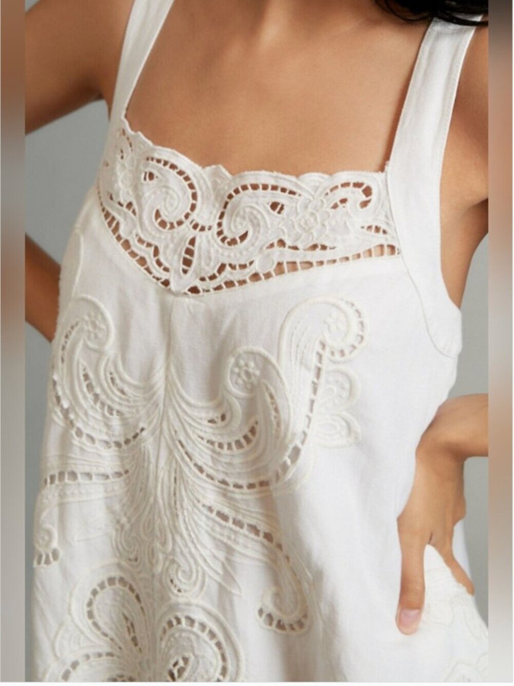 Anthropologie Pilcro Mini Embroidered Eyelet Linen Dress size M - Picture 3 of 7